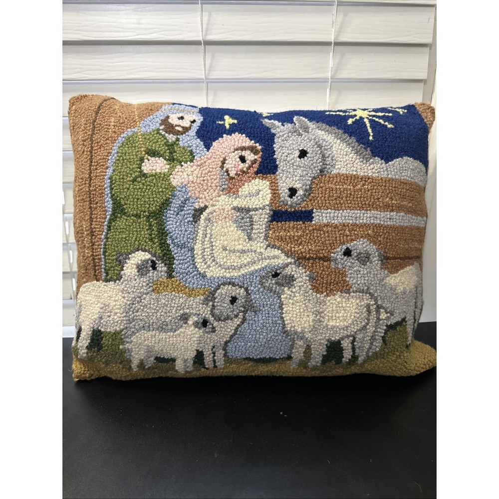 Susan Winget Wool Hook 16x20 Nativity Scene Pillow Soft Side